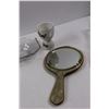 Image 5 : Crystal Set, (2) Bells, Vanity Mirror, Egg Cup, Small Vase & Sewing Supplies