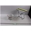 Image 1 : Vintage Enamelware Childrens Chamber Pot (Few chips) & Vintage Folding Camp Stool