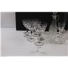 Image 2 : (24 pcs) Crystal & Glassware - Vases, Vinegar Bottle w/Stopper, Cherry/Wine Glasses, Cream/Sugar Pit