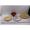 Image 1 : (4 pcs) Plates, Enameled Bowl, Hand Made Wooden Pedestal Bowl etc.