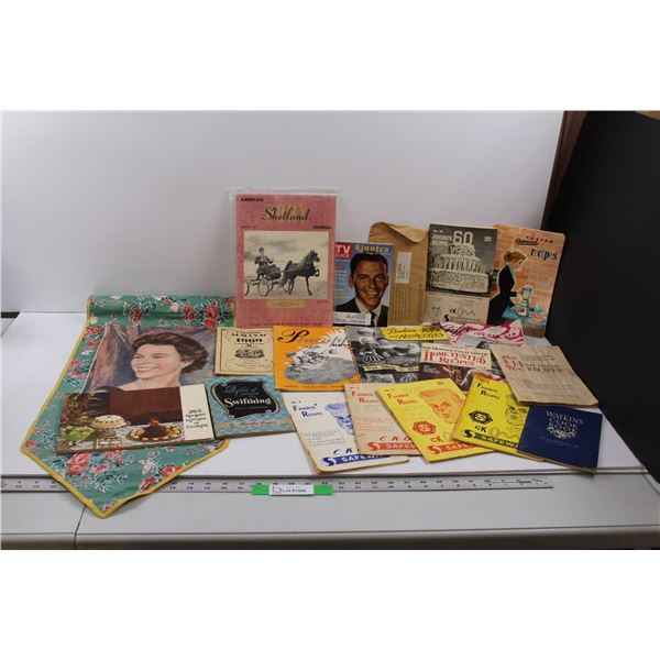 Q.E II Portrait(From Magazine), Table Runner & Various Vintage Literature - Cook Books, 1969 Farmers