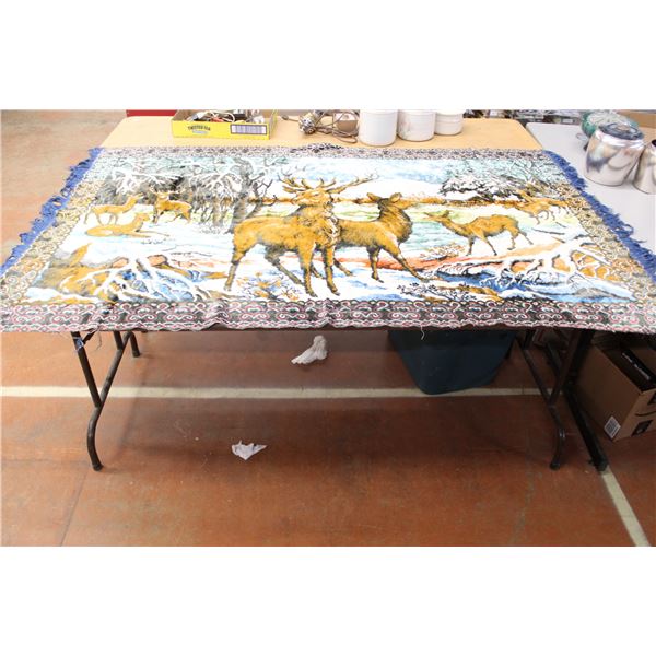 72"x46" Throw Rug/Wall Tapestry "Deer" - Bottom Edge Frayed