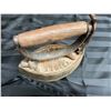 Image 12 : GLASS AND WOOD VINTAGE WASHBOARD AND SAD IRONS