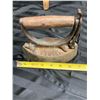 Image 14 : GLASS AND WOOD VINTAGE WASHBOARD AND SAD IRONS