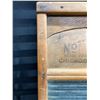 Image 6 : GLASS AND WOOD VINTAGE WASHBOARD AND SAD IRONS