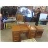 Image 2 : Oak Vanity Dresser 28'' x 43 1/2'' x 19'' , Mirror 35'' x 32'' , Stool & Night Stand 26'' x 