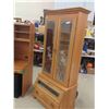 Image 2 : Oak Locking Gun Cabinet with Etched Glass and Key 80'' x 35'' x 19'' 