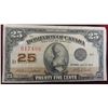 Image 1 : 1923 Canadian 25 Cent Shinplaster Paper Bill -Good Condition