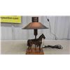 Image 1 : Antique Copper Lamp Western Horse 12'' High with Shade -Works 