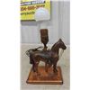 Image 2 : Antique Copper Lamp Western Horse 12'' High with Shade -Works 