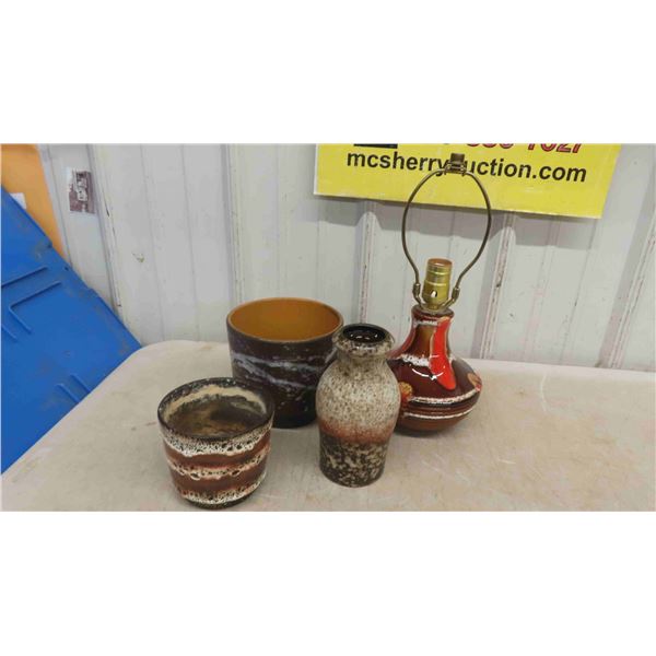 West Germany Mid Century Modern Lot: 2 Planters, 1 Vase, 1 Lamp -All Excellent Condition