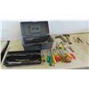 Image 1 : Tool Box Filled with Tools: Screwdrivers, Square, Wrenches, Glass Cutter