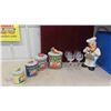 Image 1 : 4 Piece Canister Set , 4 Wine Glasses, Chef Figure 