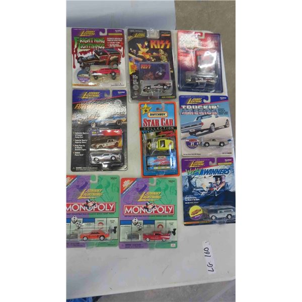 9 Diecast Cars : Kiss, Monopoly, Johnny Lightning, Matchbox Winners Circle, Plus