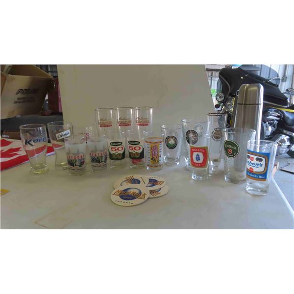 17 Beer Glasses: Labatts, Molson, Okeefes & Others