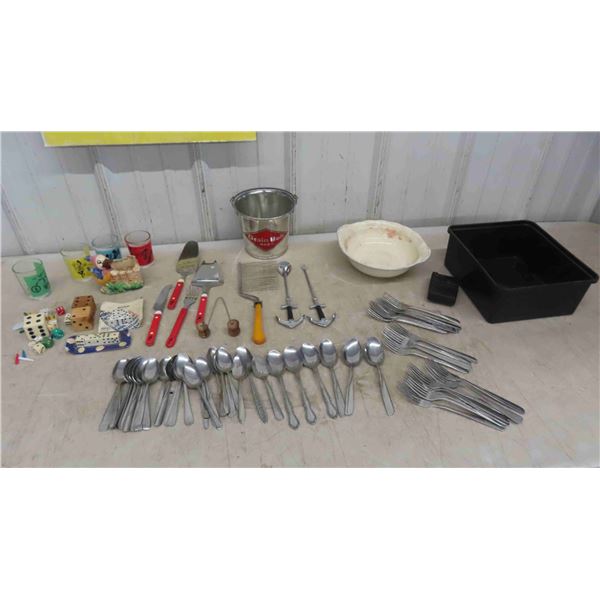 Cutlery, Grain Bell Beer Pail, Serving Bowl, Glasses, Plus