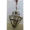 Image 2 : Vintage Hanging Brass and Glass Lantern Style Light Fixture 19'' Tall
