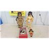 Image 1 : 4 Indigenous Dolls: (2) 16'' Porcelain with Stands , (1) 8'' Porcelain In Its Box Stand