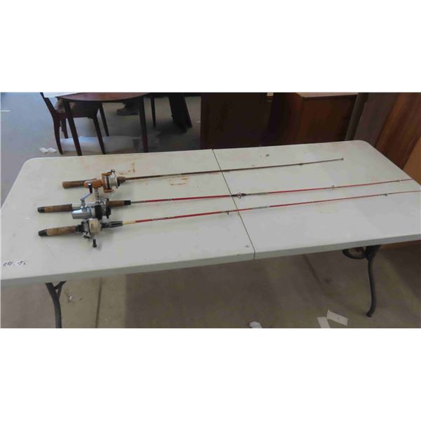 3 Vintage Fishing Rods, 1 Has Major Rod and Daiwa 1050 Reel , 1 Has Shakespeare 