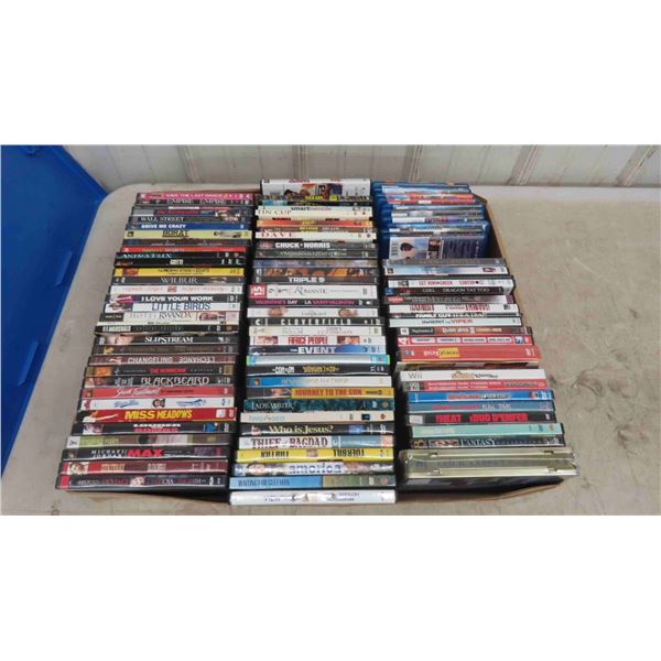 82 DVDs: 10 Are Blue Ray, PS2 Game - Some DVDs include Raising Arizona, Hellboy,