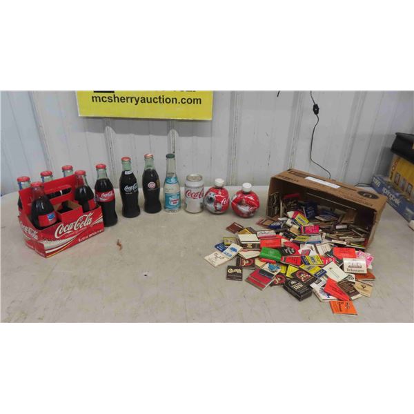 9 Coca Cola Bottles with Product and Case , Collection of Matchbook Covers 