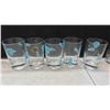 Image 2 : Glassware: 5 Vintage Turquoise Gold Amoeba Juice Glasses, 2 Coffee Mugs,