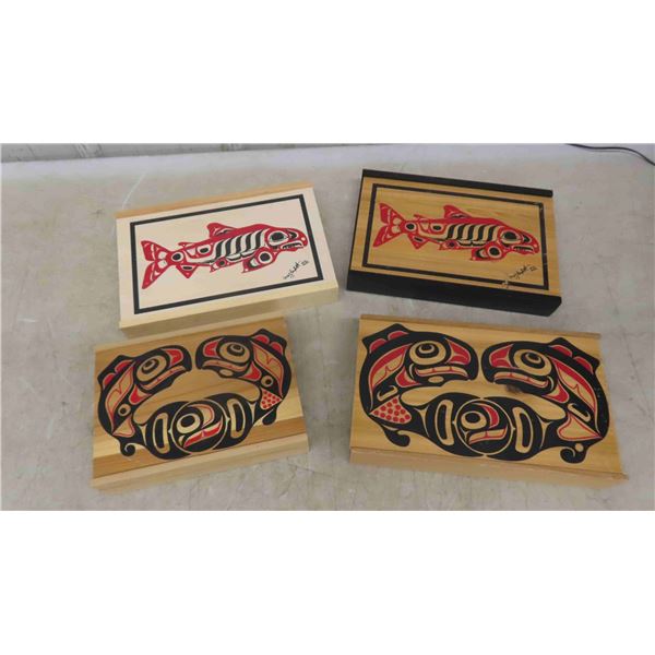 4 Cedar Salmon Boxes Largest is 10 3/4'' x 7'' 