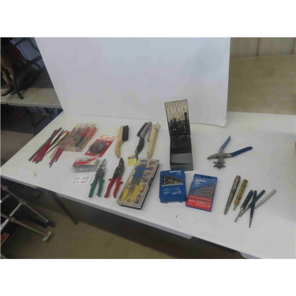 Drill Bits , Punches, Wire Brushes, Tin Snips, Wire Wheel, Hack Saw 