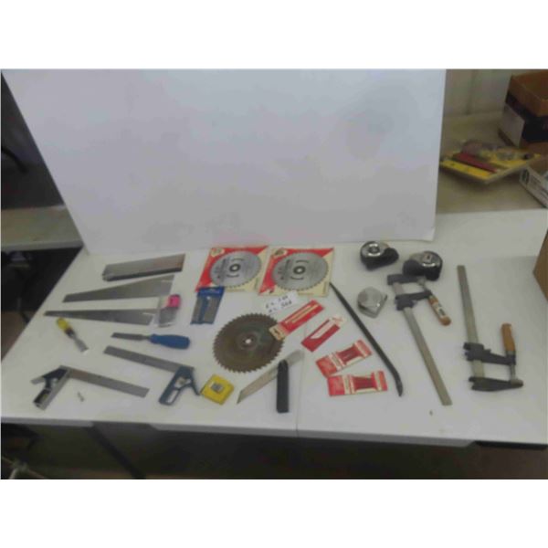 Wood Clamp, Tape Measure, New Circular Blade, Squares, Chisels