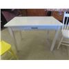 Image 2 : Vintage Painted Table with Drawer 29'' x 42'' x 27'' , 3 Painted Chairs 