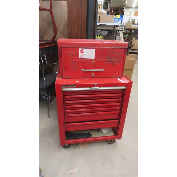 Rolling 2 Piece Tool Cabinet with Odds Tools Inside - Combined Cabinet
