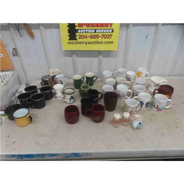 Coffee Mugs Some with Slogans/Advertising, 6 Tin Cups & More 