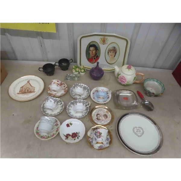 China Teacups and Saucers: Royal Albert, Silver Plated Cream and 