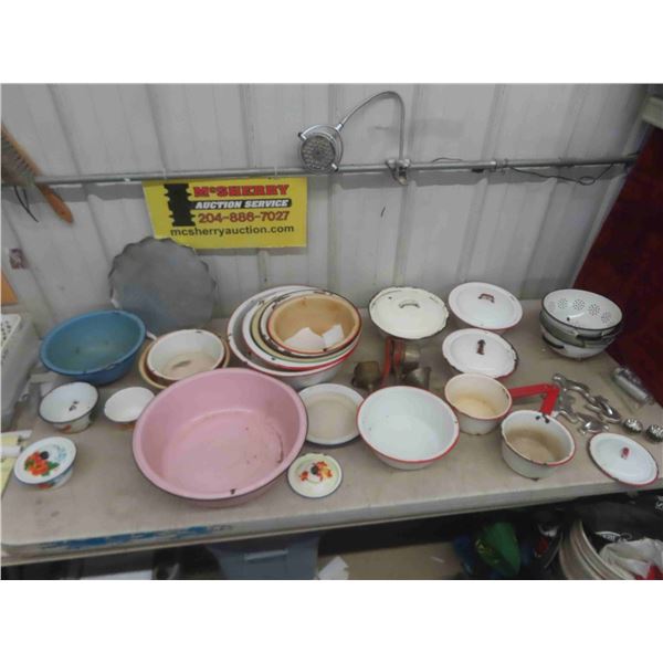 Enamel Pots, Lids, Bowls, Basins, Metal Funnels, Cookie Cutters & More 