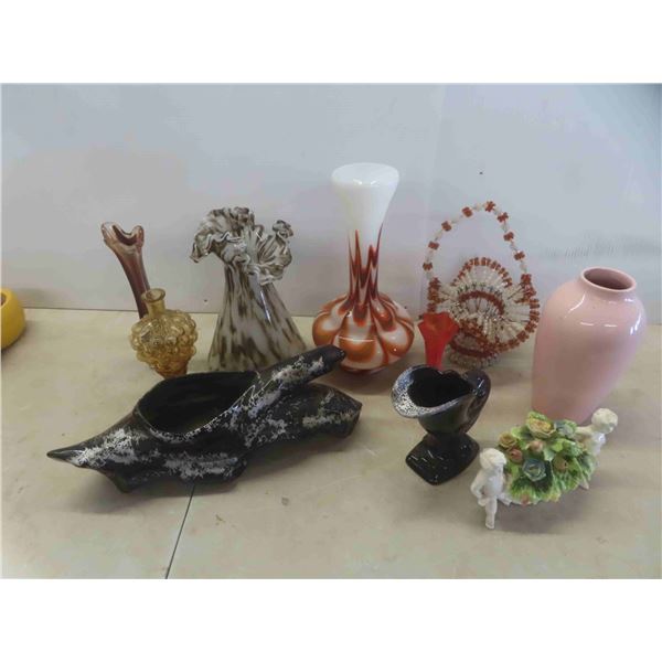 Fancy Colored Glass Vases , Other Knick Knacks