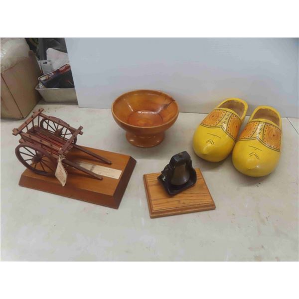 Dutch Clogs , Wooden Bowl,  Mounted Brass Bell, Plus