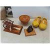 Image 1 : Dutch Clogs , Wooden Bowl,  Mounted Brass Bell, Plus