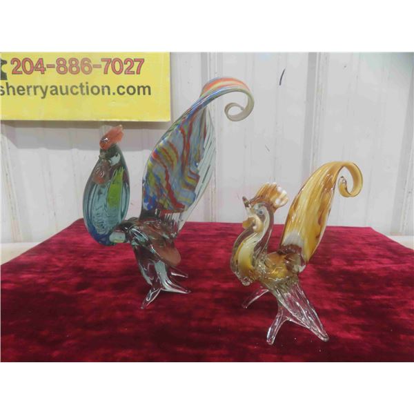 2 Colored Glass Birds Tallest is 9 3/4'' 