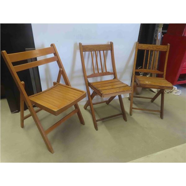 3 Wood Folding Chairs 