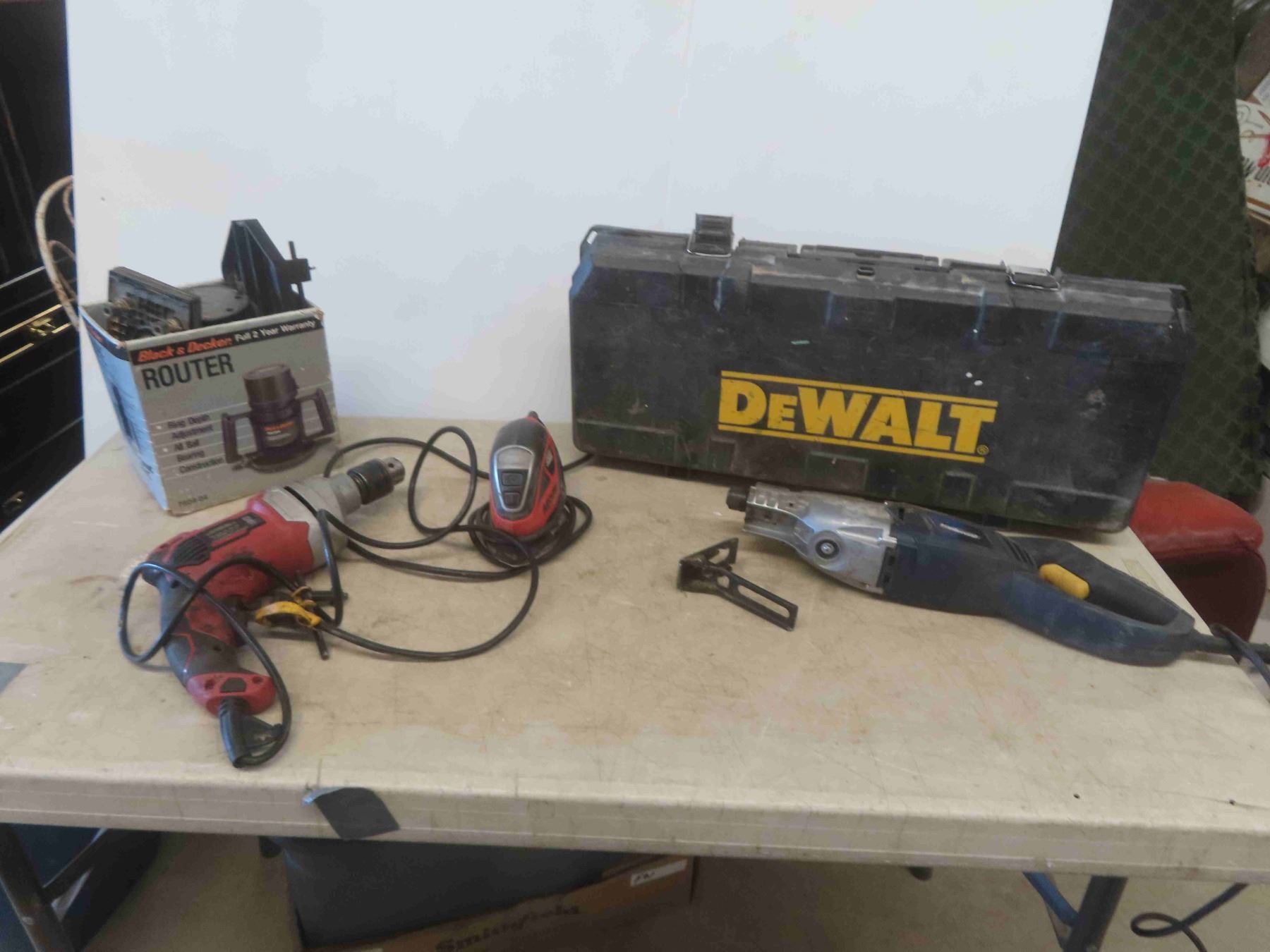 Power Tools: 1/2'' Hammer Drill, 2 Reciprocating Saws, Router Mouse Sander