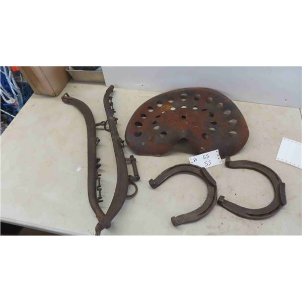 Implement Seat, Set of Hames, 2 Horse Shoes 