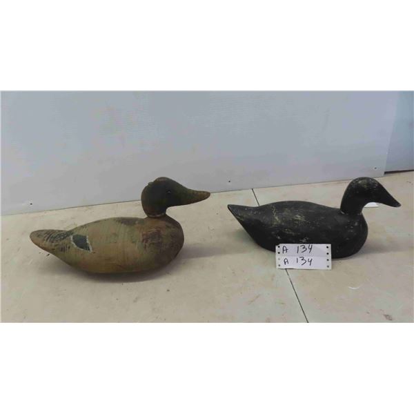 2 Wood Carved Duck Decoys