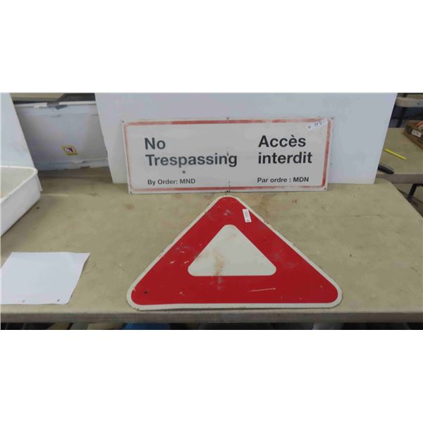 Government 'No Trespassing' Metal Sign 35'' x 13'', Traffic 'Yield' Sign 23'' x 26'' 