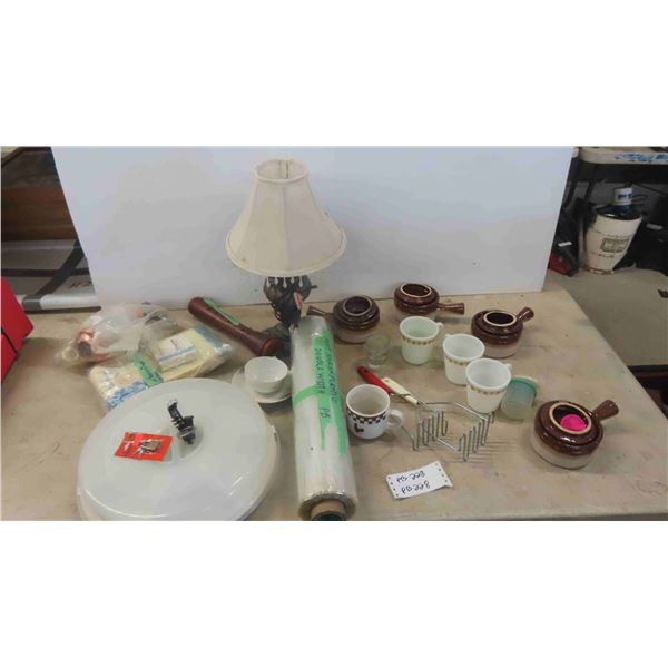 Lamp, Soup Bowls, Pyrex Cups, Typewriter, Plus