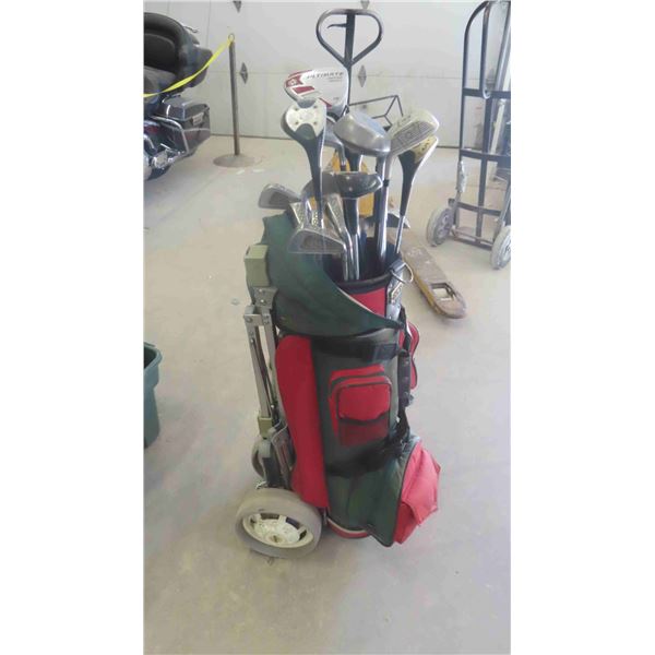 14 Golf Clubs, Cart & Bag