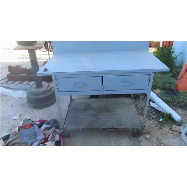 Rolling Metal Top Work Bench with 2 Drawers 34 1/2'' x 48'' x 26 1/2'' 