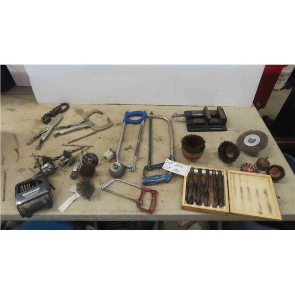 Drill Bits, Wire Wheel, Hack Saw, Vice Grips, Drill Press Vice, Plus