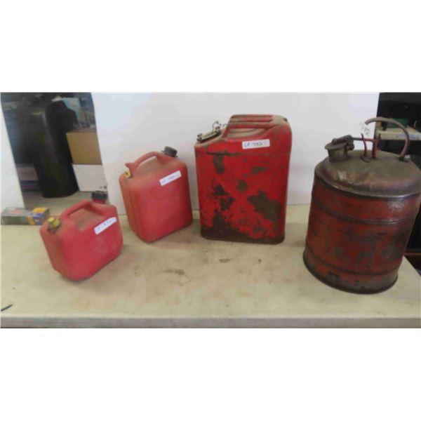 4 Gas Cans - 2 Poly, 2 Metal
