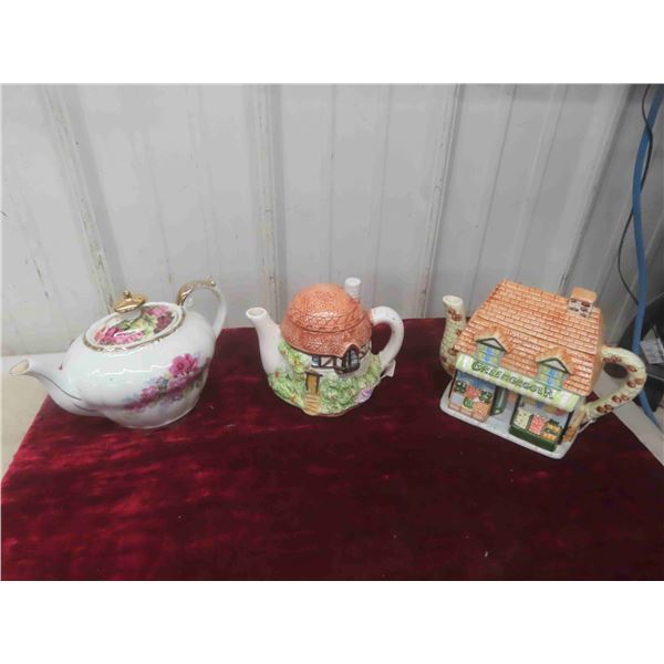 2 Cottage Style Tea Pots , Musical Tea Pot 