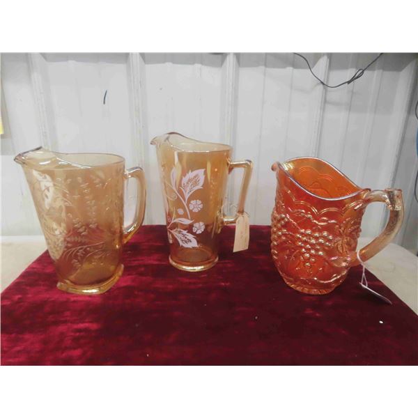 2 Depression Glass Jugs, 1 Carnival Glass Jug